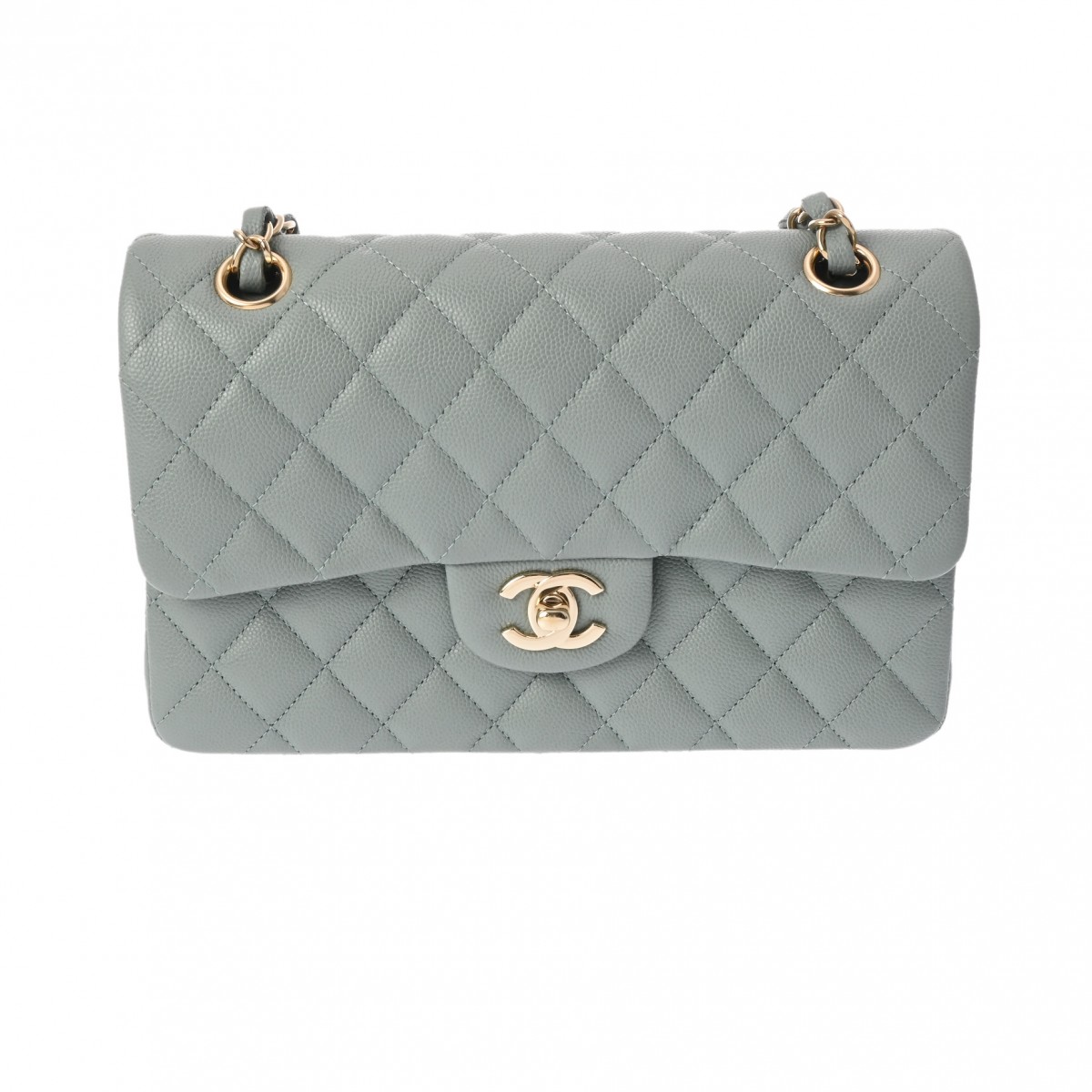 シャネル マトラッセ チェーンショルダー 23cm Wフラップ ブルーグレー キャビアスキン レディース バッグ 【bag】