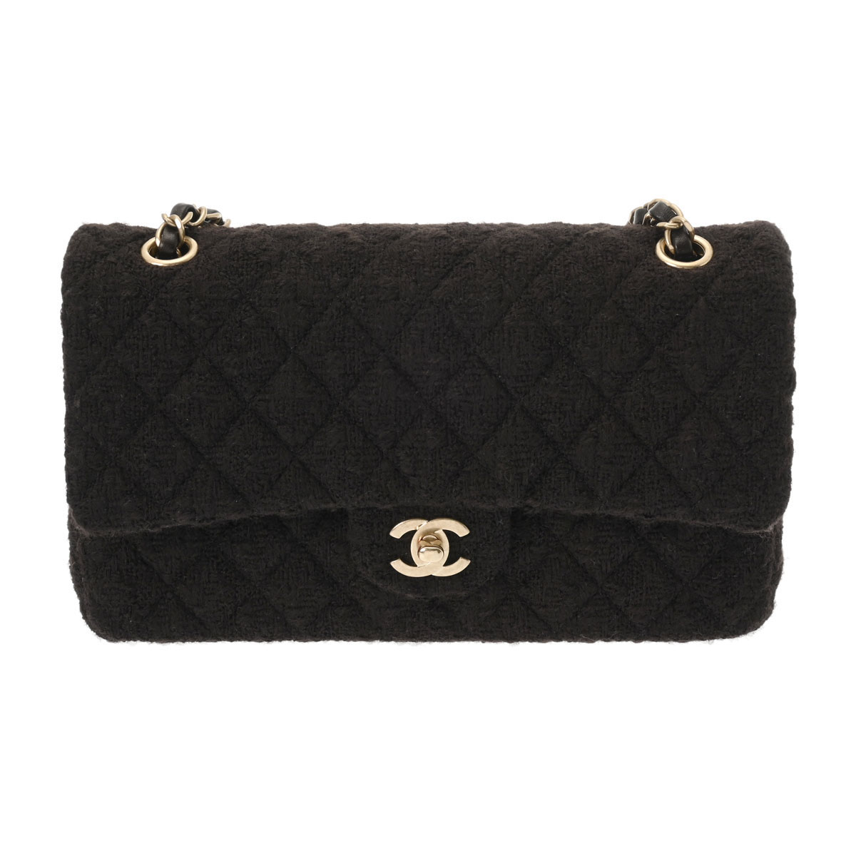 シャネル マトラッセ Wフラップ チェーンショルダー 25cm ブラウン A01112 ウール/ツイード レディース バッグ 【bag】