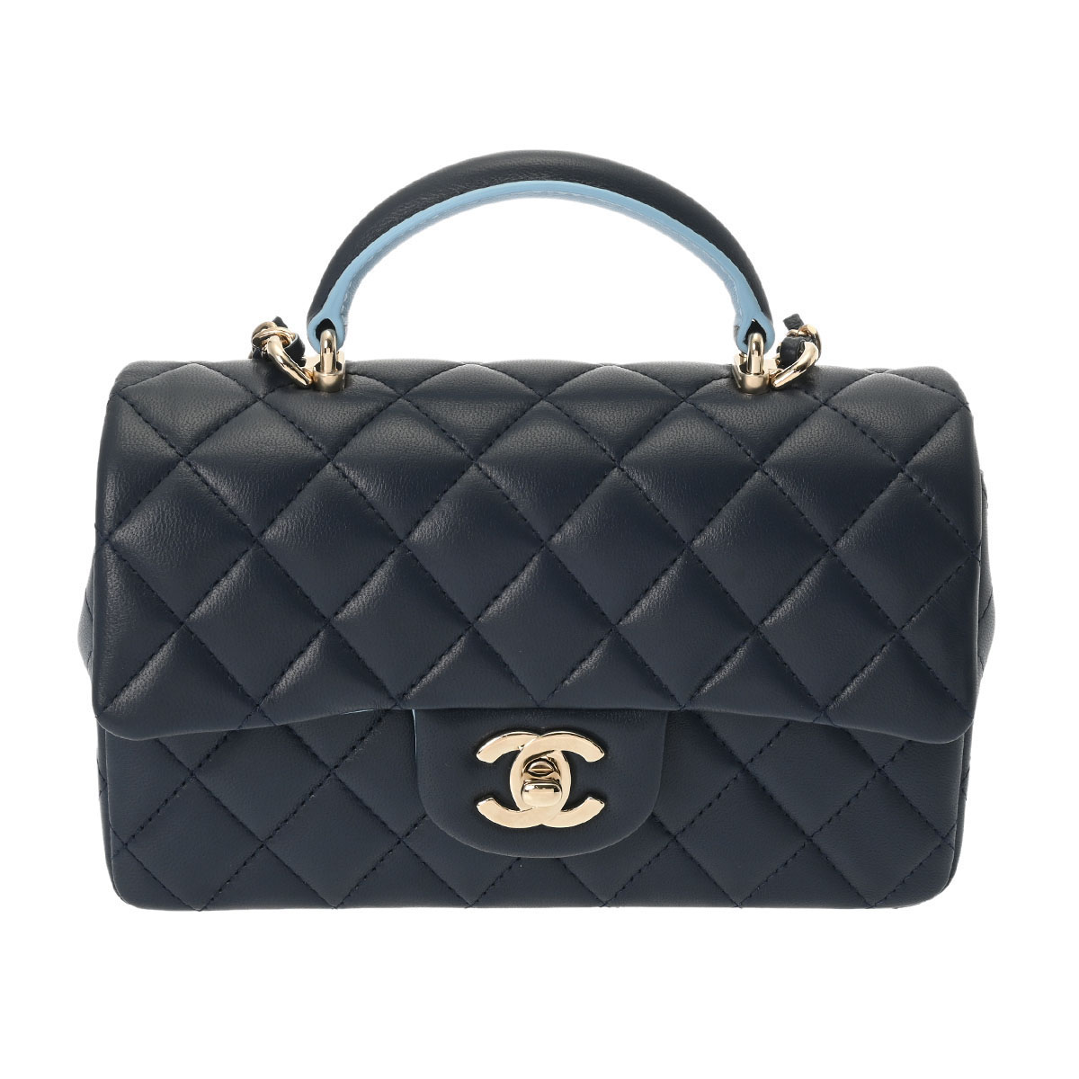 シャネル マトラッセ トップハンドル 20cm 紺/水色 AS2431 ラムスキン レディース バッグ 【bag】