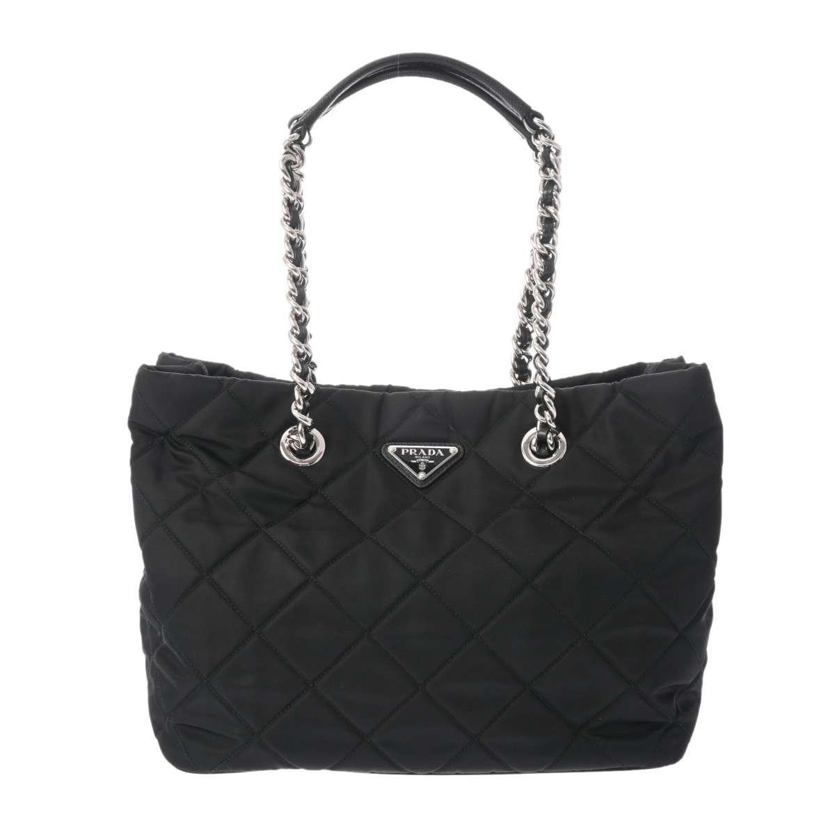 プラダ  2WAYチェーントート 黒/シルバー金具 1BG740 ナイロン レディース バッグ 【中古】【bag】