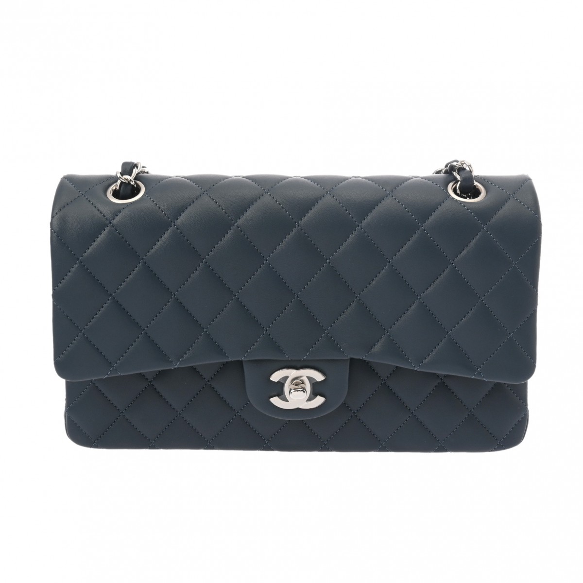 シャネル マトラッセ Wフラップ チェーンショルダー 25cm ネイビー A01112 ラムスキン レディース バッグ 【中古】【bag】