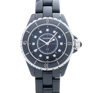 シャネル J12 33mm 12Pダイヤ H1625 ブラックラッカー/ダイヤモンド レディース 時計 【wristwatch】