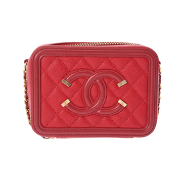 シャネル CCフィグリーミニ チェーンショルダー 赤 キャビアスキン レディース バッグ 【bag】