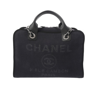 シャネル ドーヴィル ボーリングバッグ 2WAY チェーンショルダー ネイビー - キャンバス/レザー レディース バッグ 【bag】