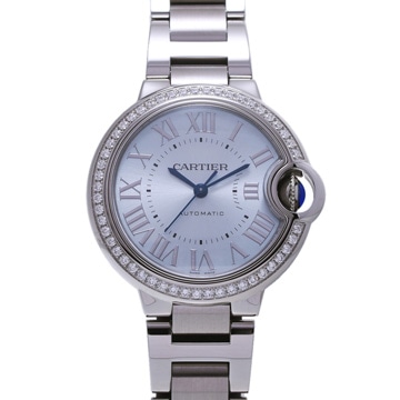 カルティエ バロンブルー 33mm ベゼルダイヤ W4BB0028 ブルー ボーイズ 時計 【wristwatch】