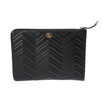 グッチ GGマーモント ダブルG Vステッチ ドキュメントケース ブラック 523397 レザー メンズ バッグ 【bag】
