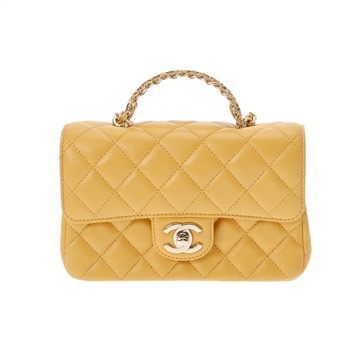 シャネル マトラッセ トップハンドル ミニフラップバッグ イエロー ラムスキン レディース バッグ 【bag】