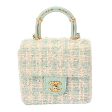 シャネル マトラッセ トップハンドル 2WAYバッグ グリーン ツイード/レザー レディース バッグ 【bag】