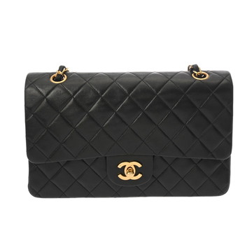 シャネル マトラッセ Wフラップ 25cm チェーンショルダー ブラック ラムスキン レディース バッグ 【bag】
