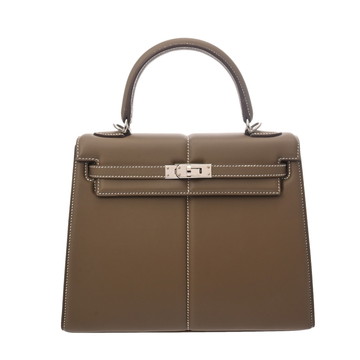 エルメス ケリー パテッド 25 外縫い エトゥープ ヴォースイフト レディース バッグ 【bag】