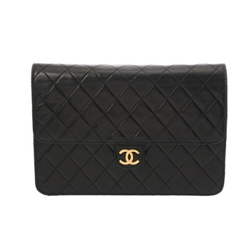 シャネル マトラッセ プッシュロック チェーンショルダー 25cm ブラック ラムスキン レディース バッグ 【bag】