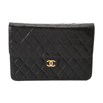 シャネル マトラッセ プッシュロック チェーンショルダー 25cm ブラック ラムスキン レディース バッグ 【bag】
