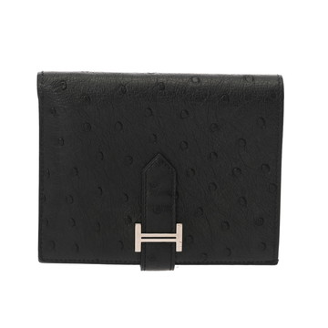 エルメス ベアンコンパクト ブラック オーストリッチ ユニセックス 財布 【purse】