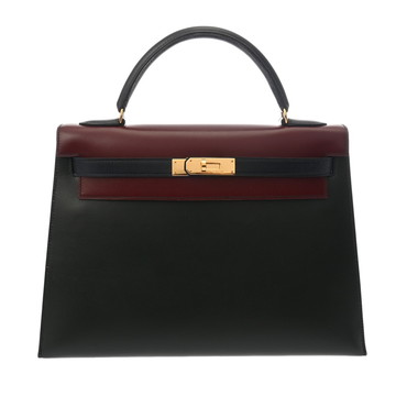エルメス 32 外縫い トリコロール ルージュアッシュ/グリーン系/ネイビー系 ボックスカーフ レディース バッグ 【bag】
