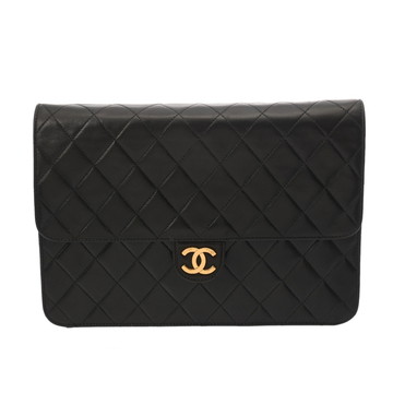 シャネル マトラッセ プッシュロック チェーンショルダー 25cm ブラック ラムスキン レディース バッグ 【bag】
