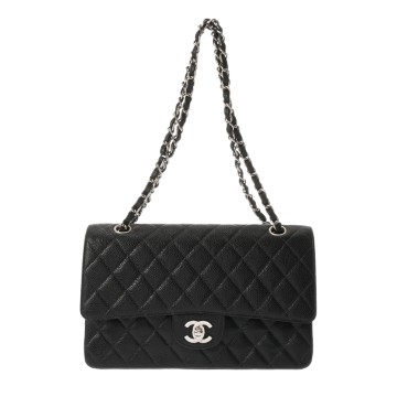 シャネル チェーンショルダー 25cm Wフラップ ブラック A01112 キャビアスキン レディース バッグ 【bag】