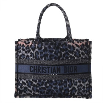 クリスチャンディオール ブックトート ミディアム レオパード柄 ネイビー キャンバス レディース バッグ 【bag】