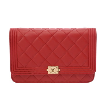 シャネル ボーイシャネル チェーンウォレット レッド A80287 ラムスキン レディース バッグ 【bag】