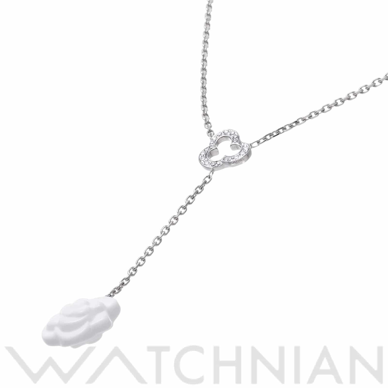 シャネル カメリア ホワイトアゲート ドロップペンダント ネックレス J2934 K18ホワイトゴールド WG/ダイヤモンド/ホワイトアゲート レディース ジュエリー 【中古】【jewelry】