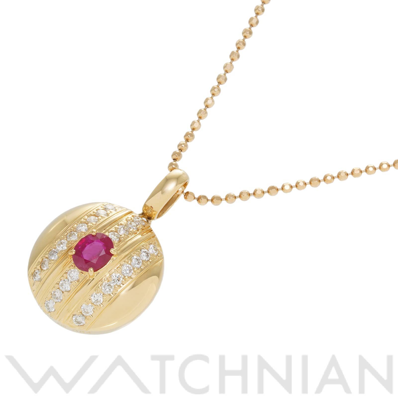 ノーブランド ルビー ペンダント ネックレス K18イエローゴールド YG/ルビー/ダイヤモンド レディース ジュエリー 【中古】【jewelry】