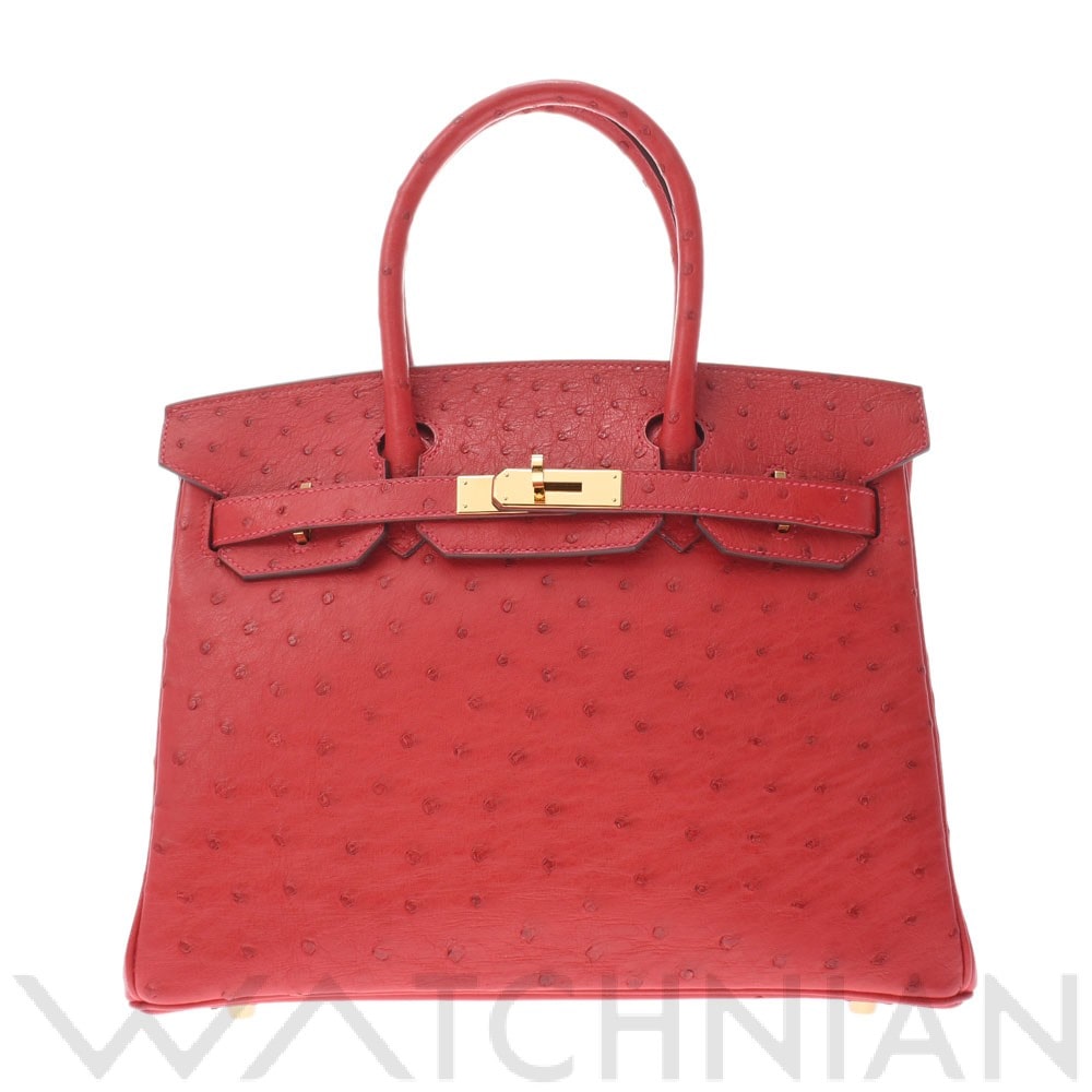 エルメス バーキン 30 ルージュヴィフ/ゴールド金具 オーストリッチ レディース バッグ 【中古】【bag】