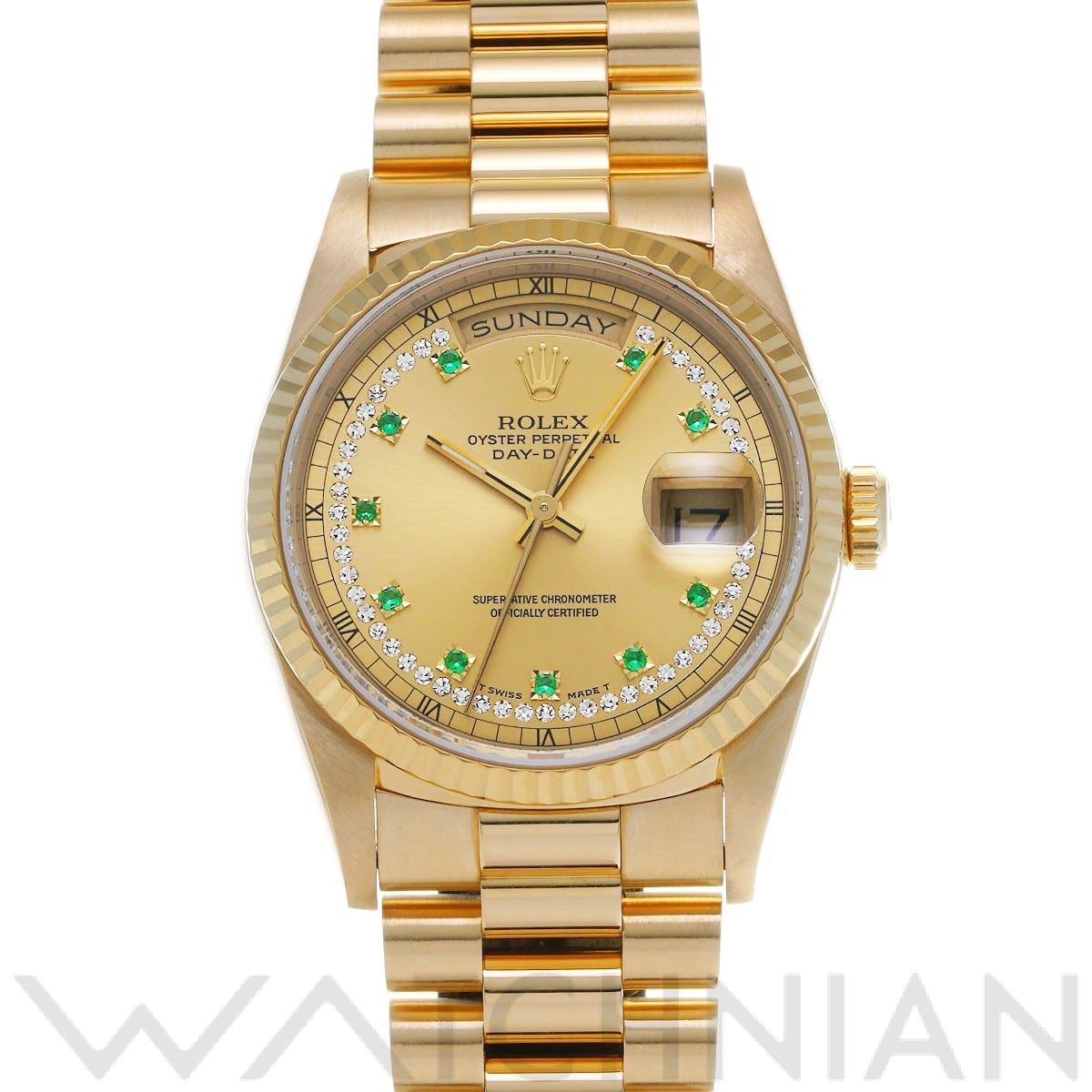 ロレックス デイデイト 18238LE シャンパン/ダイヤモンド/エメラルド メンズ 時計 【中古】【wristwatch】