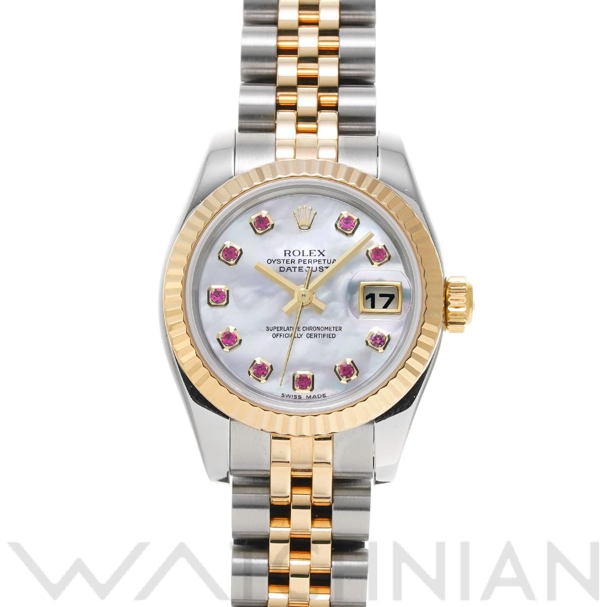 ロレックス デイトジャスト 179173NGR ホワイトシェル/ルビー レディース 時計 【中古】【wristwatch】