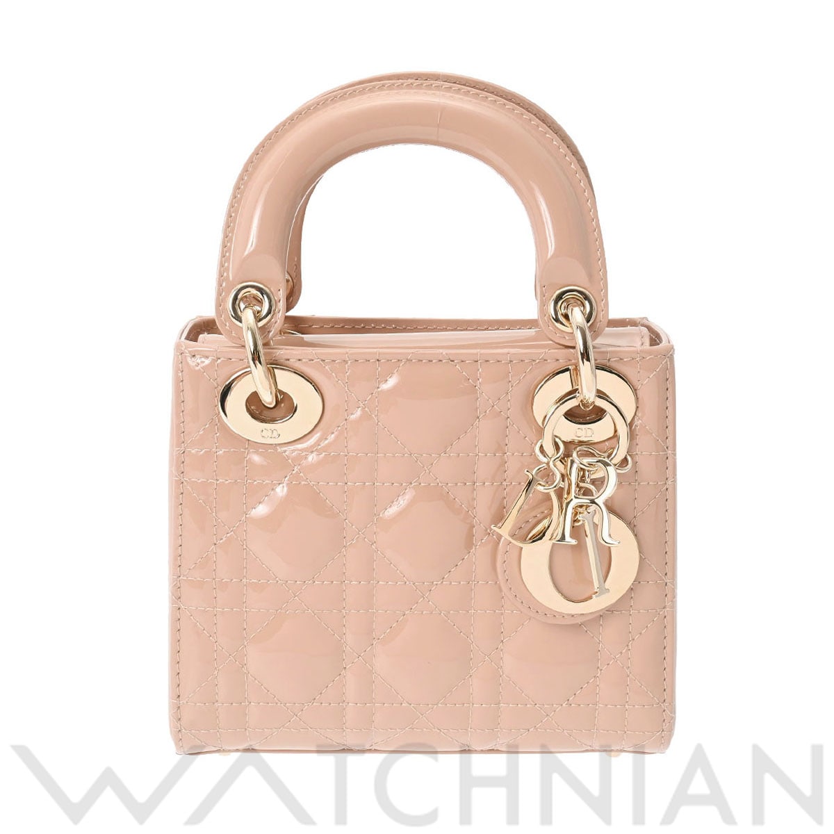 ディオール LADY DIOR ミニバッグ カナージュ ピンクベージュ/ゴールド金具 M0505OWCB パテントカーフ レディース バッグ 【中古】【bag】