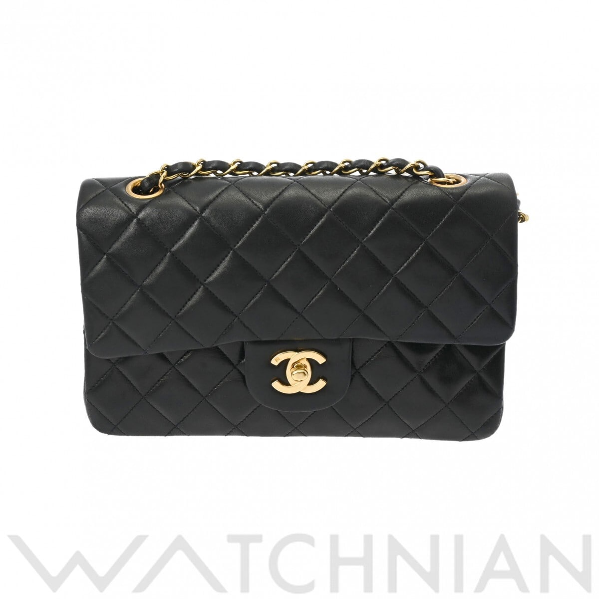 シャネル マトラッセ Wフラップ チェーンショルダー 25cm ブラック/ゴールド金具 A01112 ラムスキン レディース バッグ 【中古】【bag】