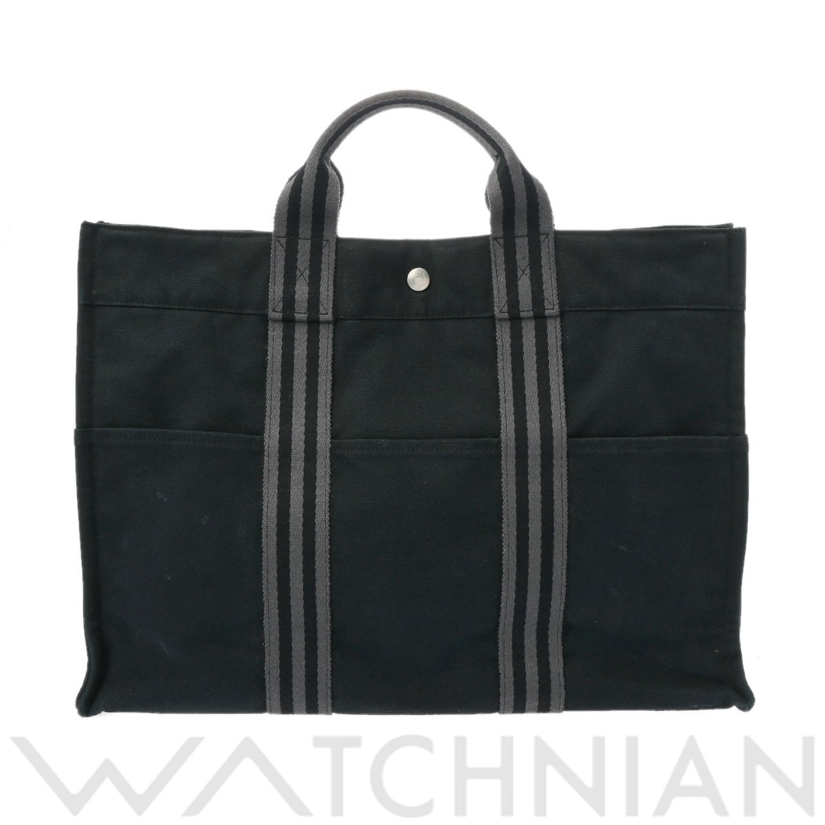エルメス フールトゥ PM ブラック/グレー/パラジウム金具 キャンバス レディース バッグ 【中古】【bag】