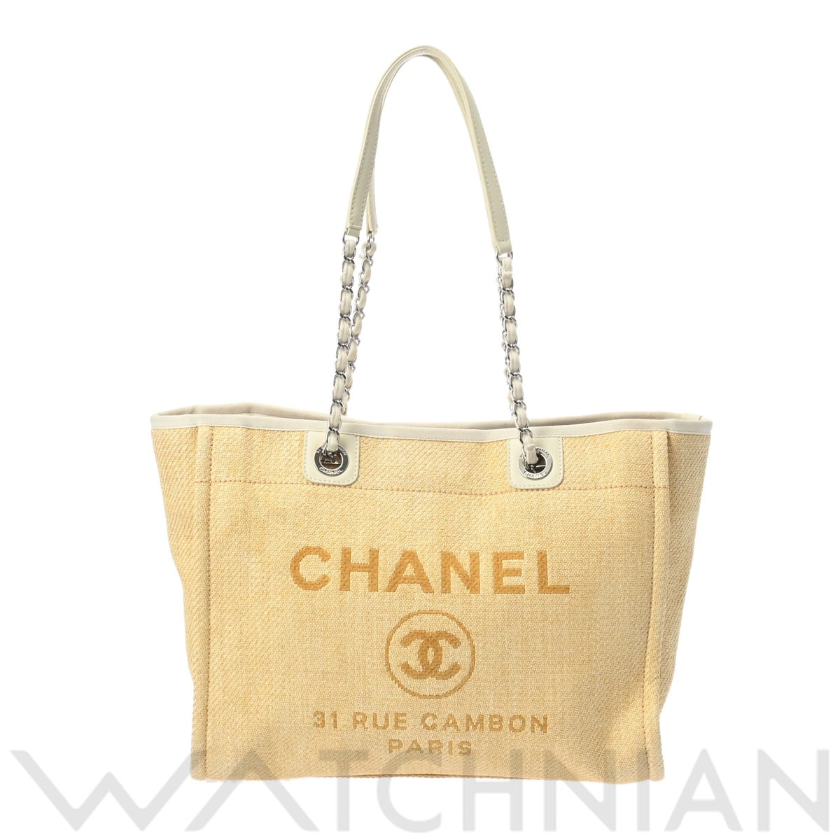 シャネル ドーヴィル ミディアム イエロー/シルバー金具 A67001 キャンバス レディース バッグ 【中古】【bag】
