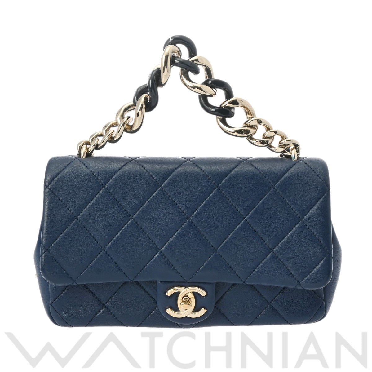 シャネル マトラッセ 2WAY チェーンショルダー ネイビー/ゴールド金具 ラムスキン レディース バッグ 【中古】【bag】