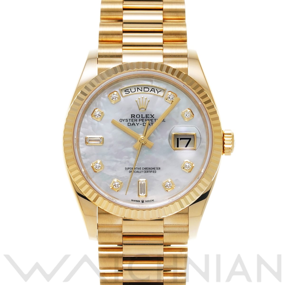 ロレックス デイデイト 36 128238NCA ホワイトシェル/ダイヤモンド メンズ 時計 【中古】【wristwatch】