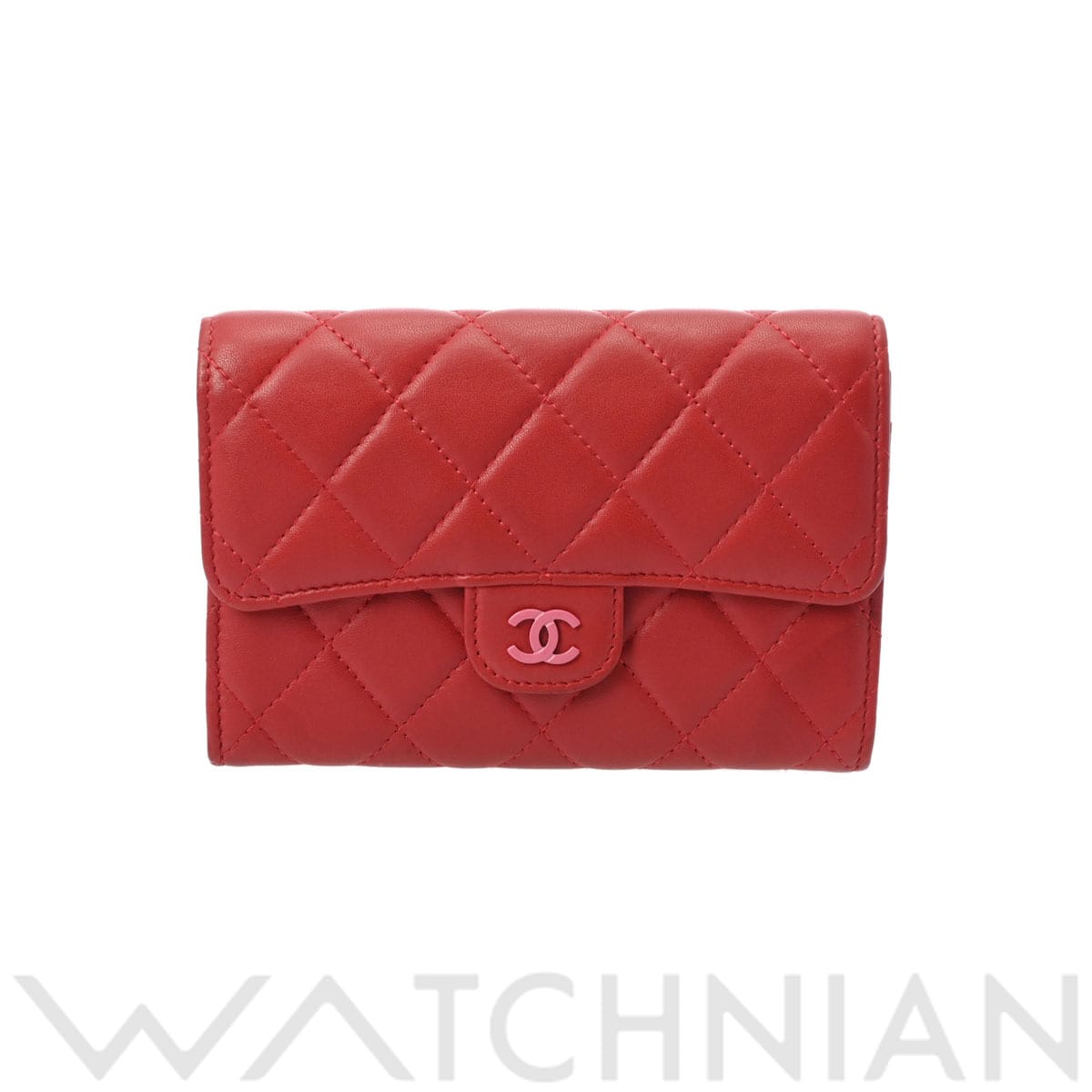 シャネル コンパクトウォレット 朱色系/ピンク A31505 ラムスキン レディース 財布 【中古】【purse】