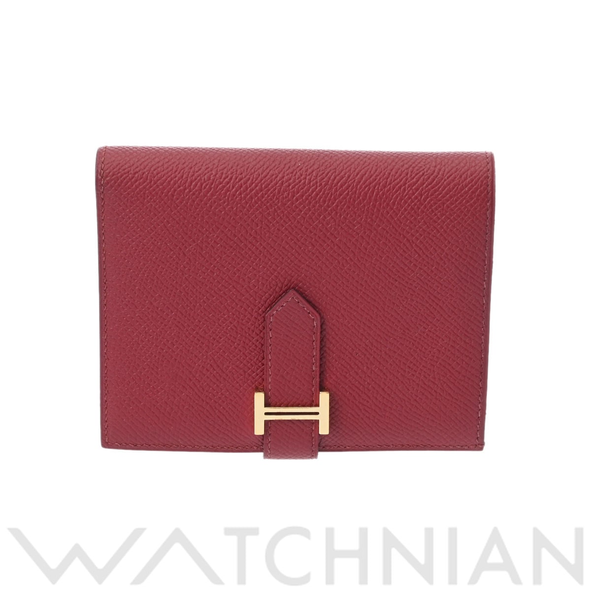 エルメス ベアン コンパクト ルージュグレナ/ゴールド金具 ヴォーエプソン ユニセックス 財布 【中古】【purse】