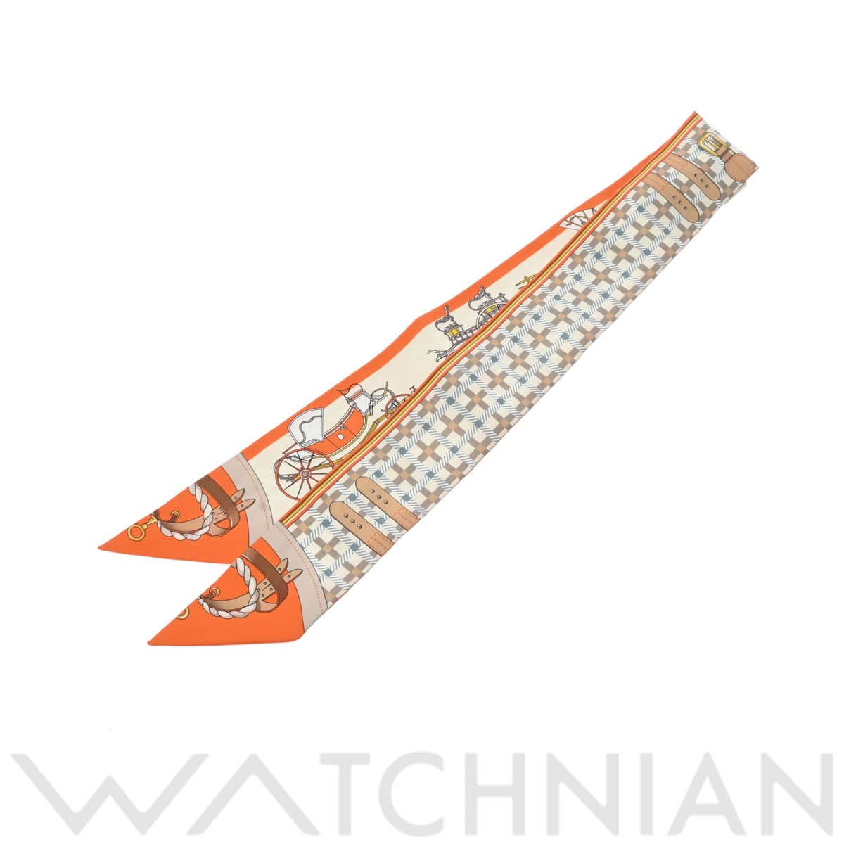 エルメス ツイリー LES VOITURES NOUVELLES オレンジ/ベージュ 064108S シルク100％ レディース 【新品】【other】