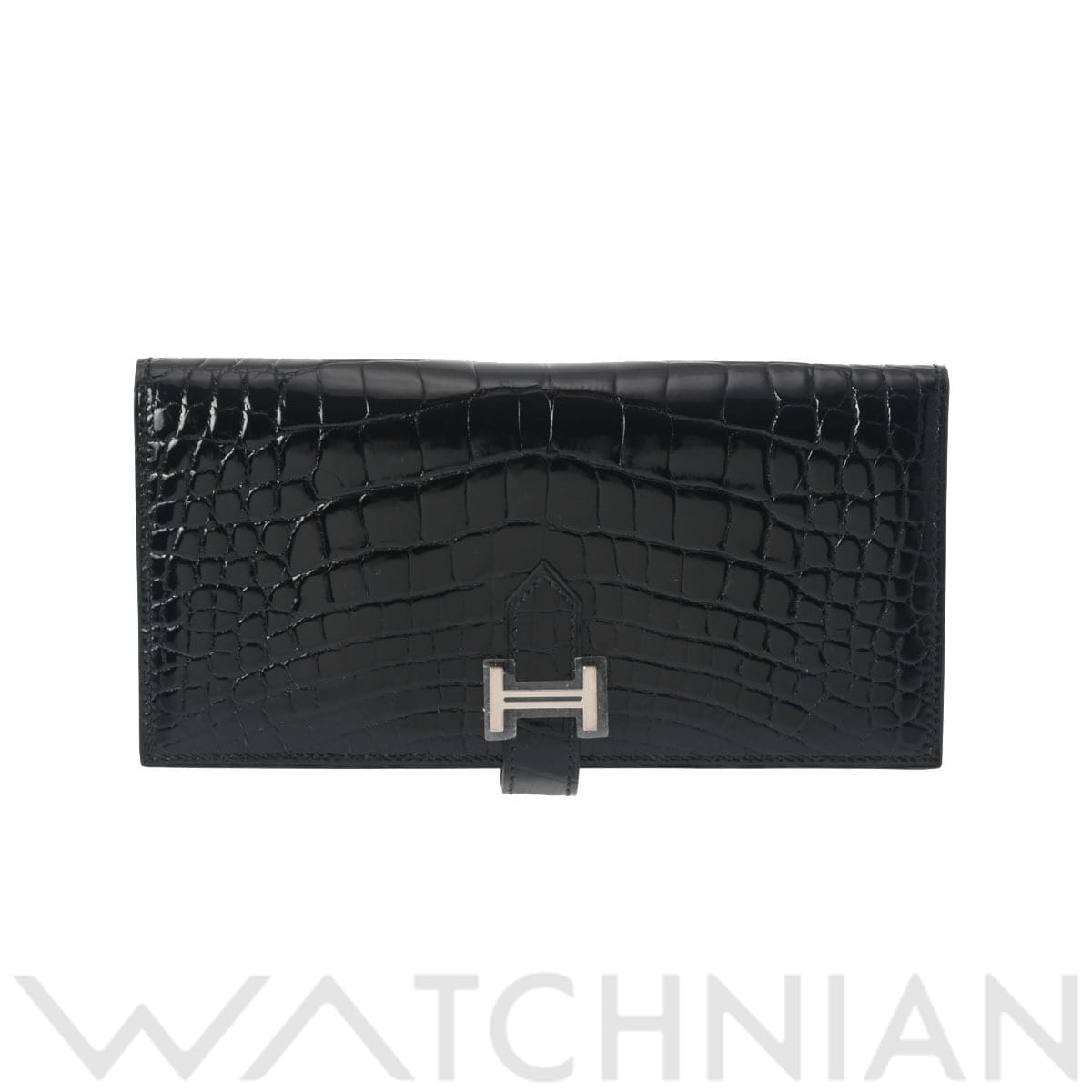エルメス ベアン スフレ 黒/パラジウム金具 アリゲーターリセ レディース 財布 【中古】【purse】