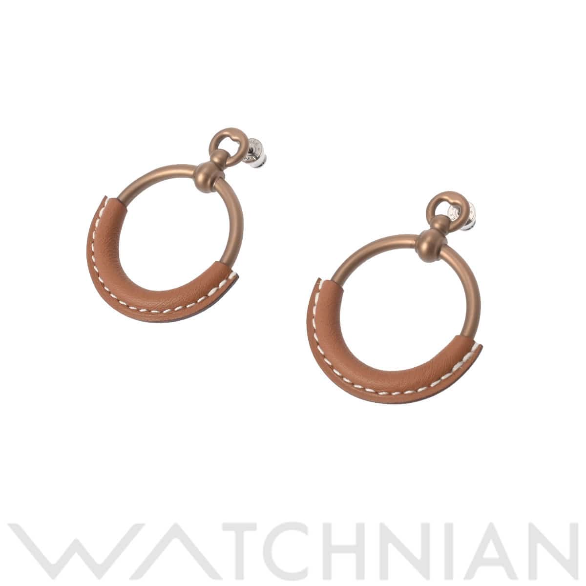 エルメス ピアス ループ PM ゴールド/ブラウン ヴォースイフト/アルミニウム ユニセックス ジュエリー 【中古】【jewelry】