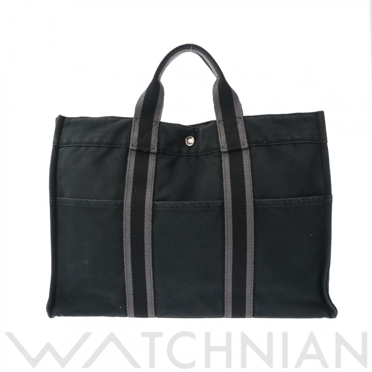 エルメス フールトゥ MM ブラック/グレー/パラジウム金具 キャンバス レディース バッグ 【中古】【bag】