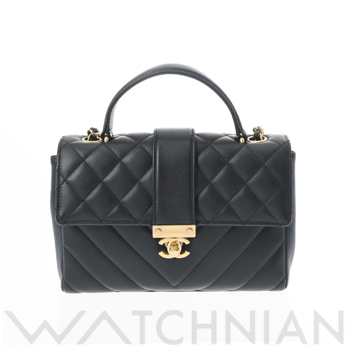 シャネル トップハンドル チェーンショルダー ブラック/ゴールド金具 ラムスキン レディース バッグ 【中古】【bag】