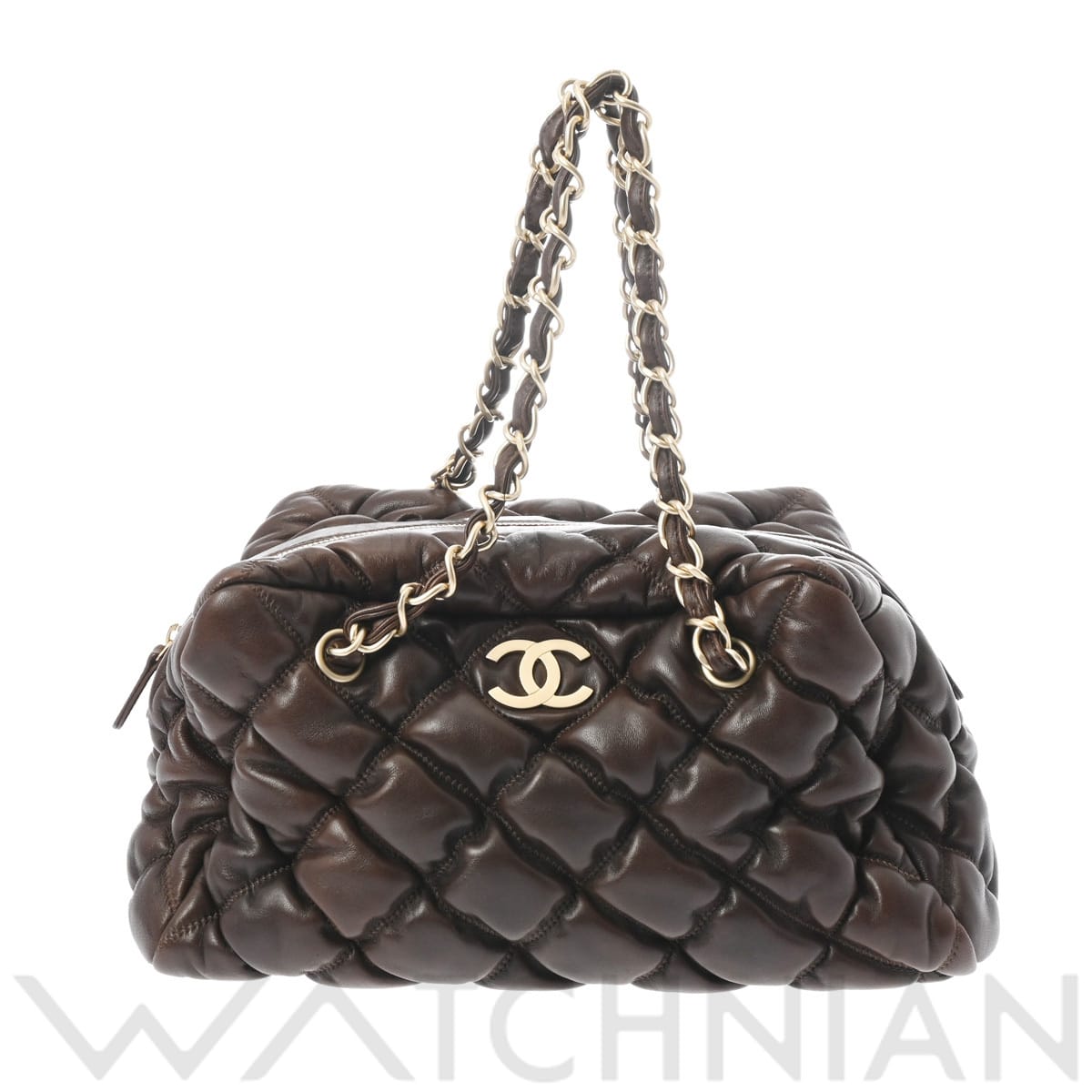 シャネル チェーンショルダー バブルキルト ブラウン/ゴールド金具 ラムスキン レディース バッグ 【中古】【bag】