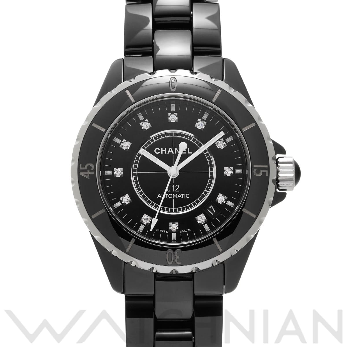 シャネル J12 38MM H1626 ブラックラッカー/ダイヤモンド メンズ 時計 【中古】【wristwatch】