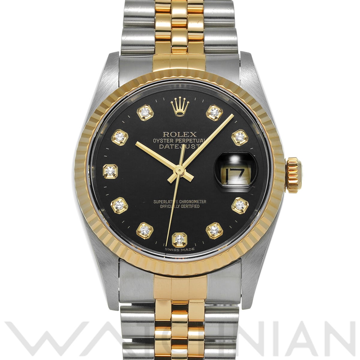 ロレックス デイトジャスト 36 16233G ブラック/ダイヤモンド メンズ 時計 【中古】【wristwatch】
