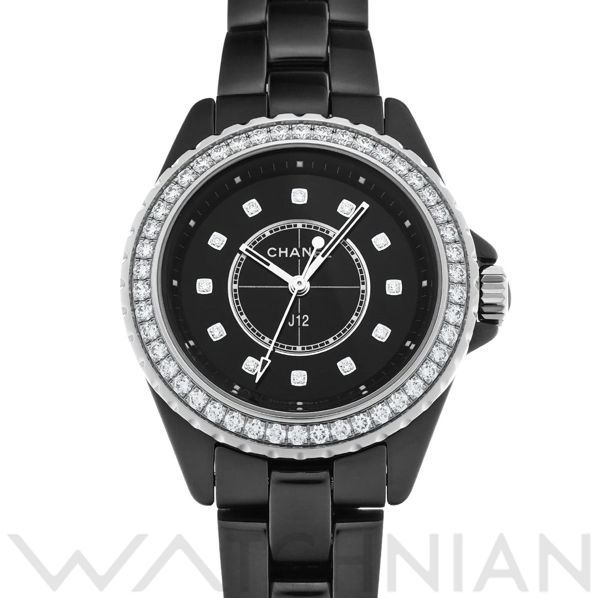シャネル J12 33MM H6419 ブラックラッカー/ダイヤモンド レディース 時計 【中古】【wristwatch】