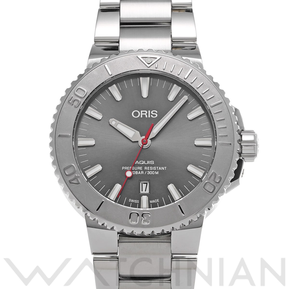 オリス アクイス デイト レリーフ 01 733 7730 4153-07 8 24 05PEB グレー メンズ 時計 【中古】【wristwatch】