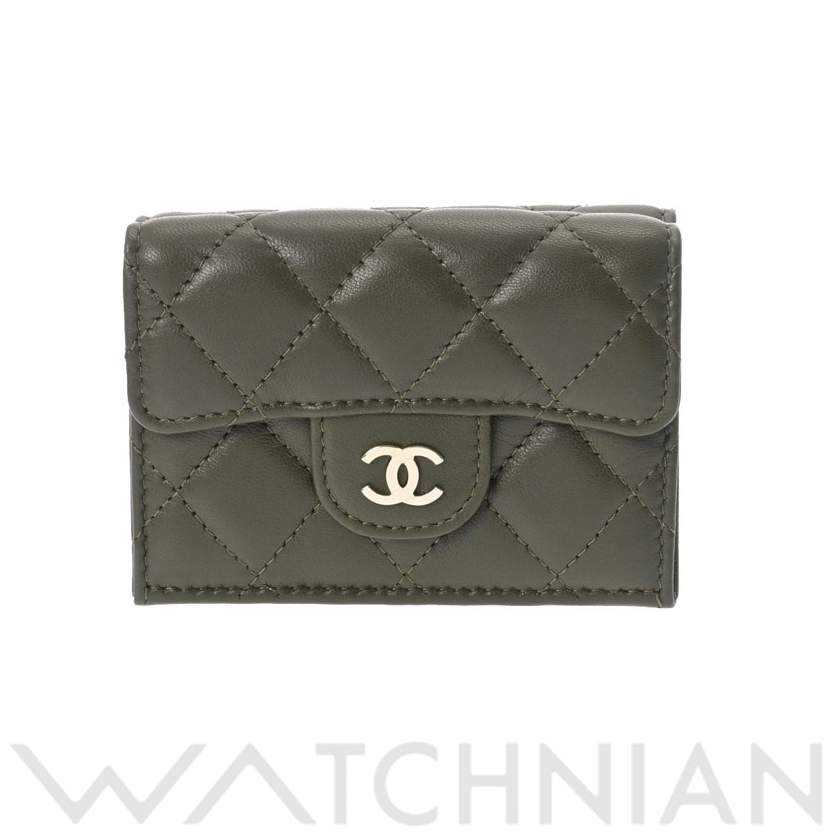 シャネル マトラッセ クラシックスモールフラップウォレット カーキ AP0230 ラムスキン レディース 財布 【中古】【purse】