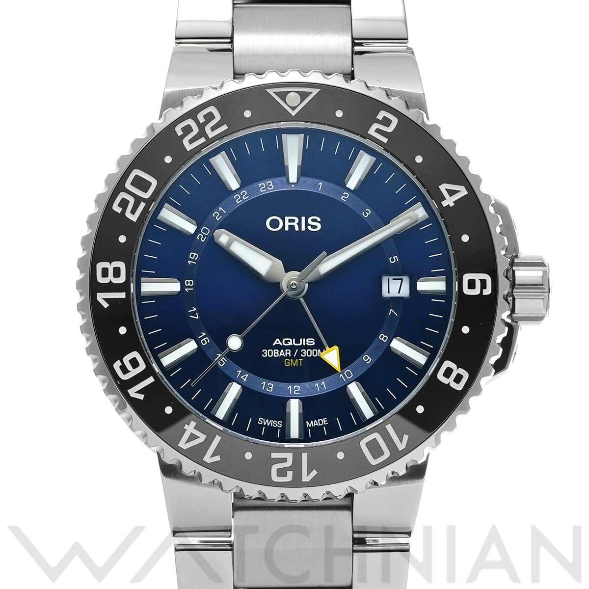 オリス アクイス GMTデイト 01 798 7754 4135-07 8 24 05PEB ブルー メンズ 時計 【中古】【wristwatch】