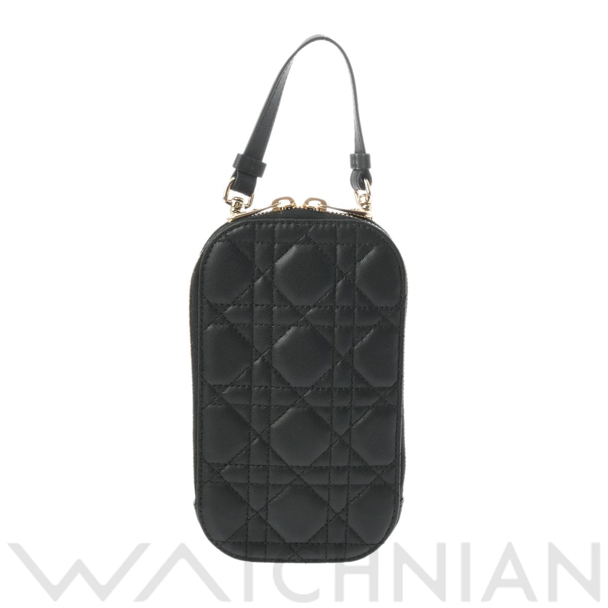 ディオール LADY DIOR フォンホルダー カナージュ ブラック/ゴールド金具 S0872ONMJ_M900 ラムスキン レディース バッグ 【中古】【bag】