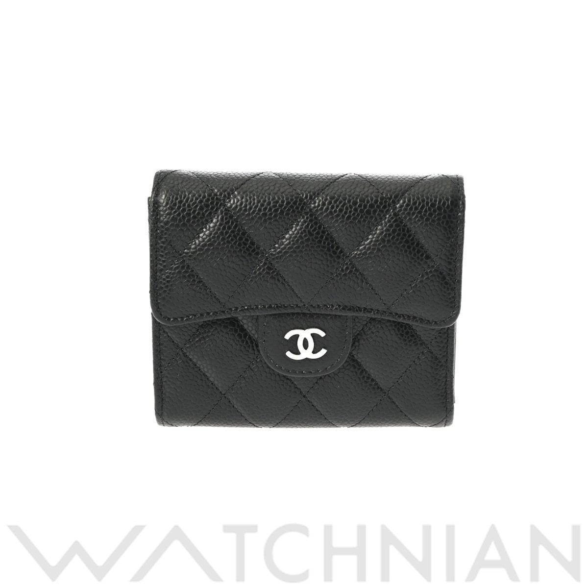 シャネル クラシックスモールフラップウォレット ブラック/シルバー金具 AP0231 グレインドカーフスキン レディース 財布 【中古】【purse】