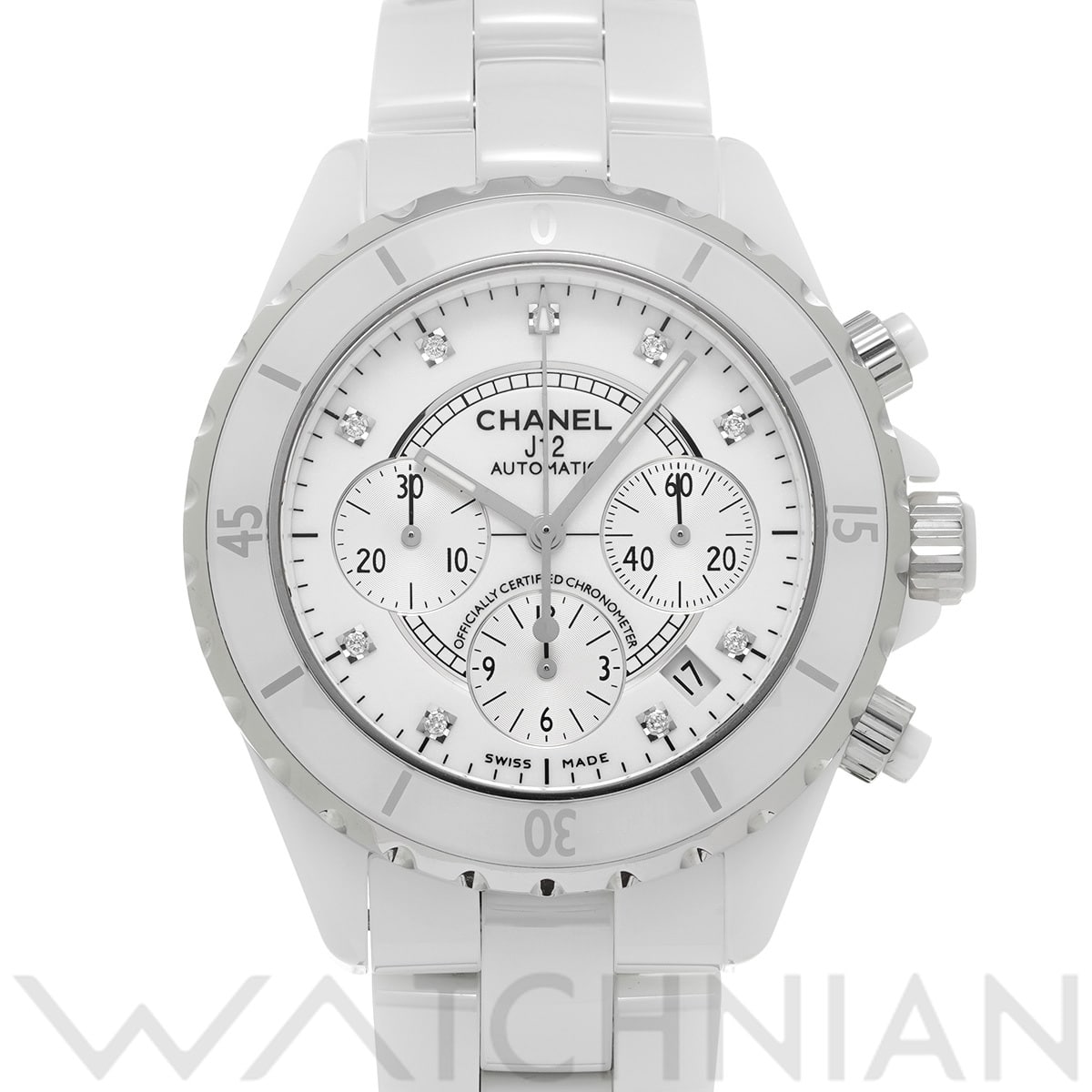 シャネル J12 クロノグラフ 41MM H2009 ホワイトラッカー/シルバー/ダイヤモンド メンズ 時計 【中古】【wristwatch】